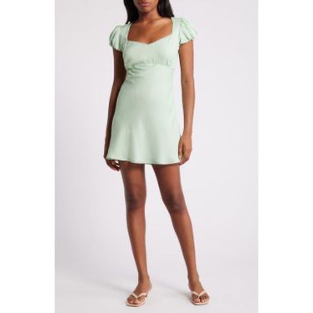 All in Favor Puff Sleeve Dress Sweetheart Neckline Mint Green Size XL New